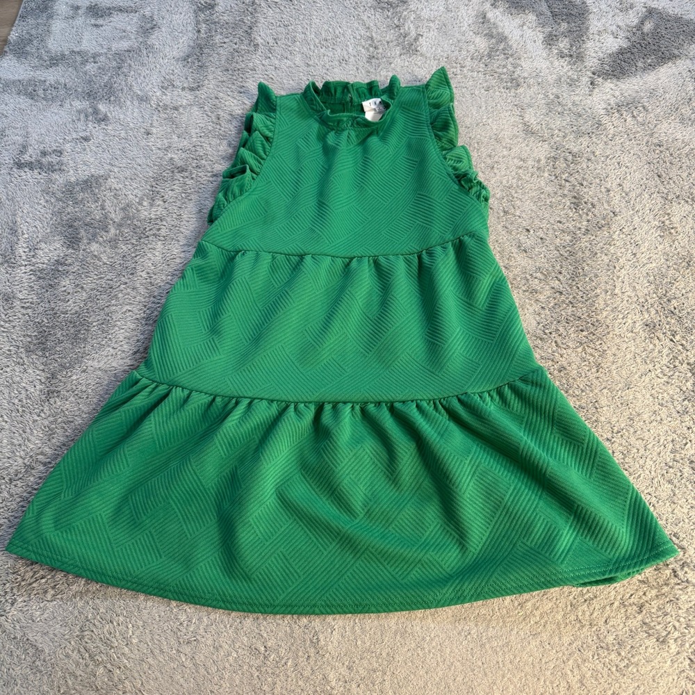 THML Womens Garden Green Textured Tiered Ruffle Dress Small DR1246 Sleeveless